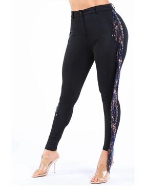 NWT KToo Women’s Sequin Fringe Leggings Pants Small S Black Halloween Costume
